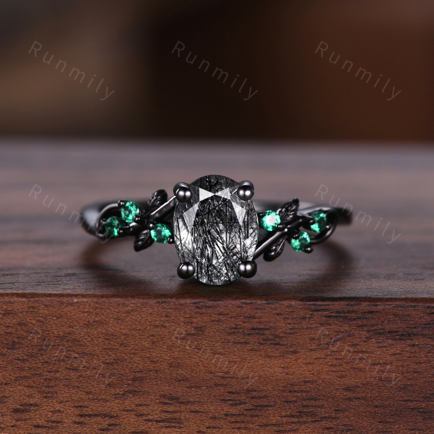 Vintage Black Rutilated Quartz Couples Ring Set Black Gold Matching Promise Ring His And Her Wedding Band Mens Opal Ring Anniversary Gifts