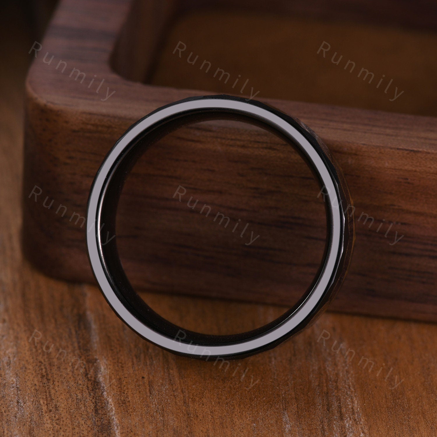 8mm Black Sandstone Hammered Wedding Ring, Mens Black and Gold Tungsten Ring, Black Obsidian Sandblasted Mens Wedding Band, Gift For Him