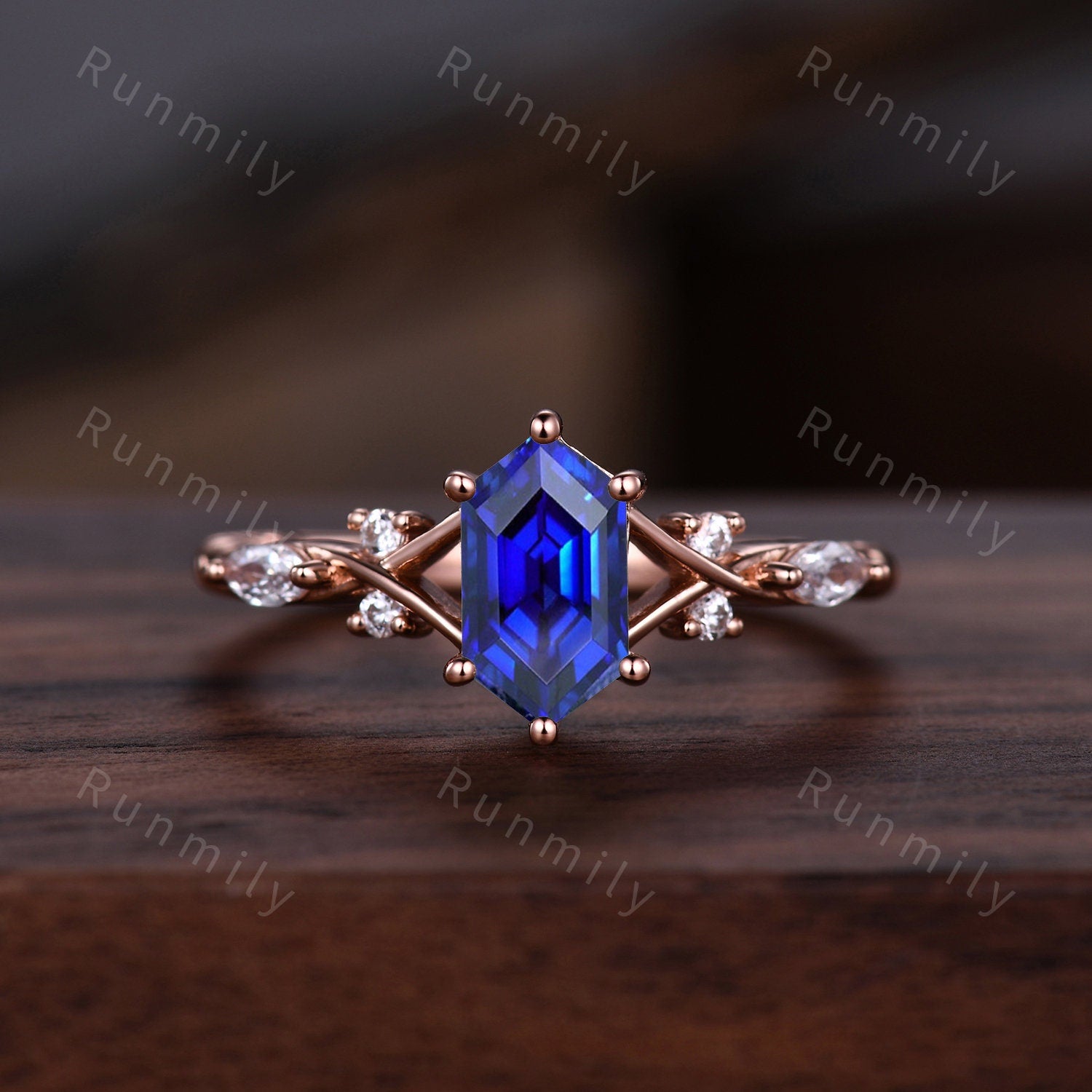 Vintage Blue Sapphire Couples Ring Rose Gold Matching Ring Set His and Hers Wedding Band Promise Ring For Men For Women September Birthstone
