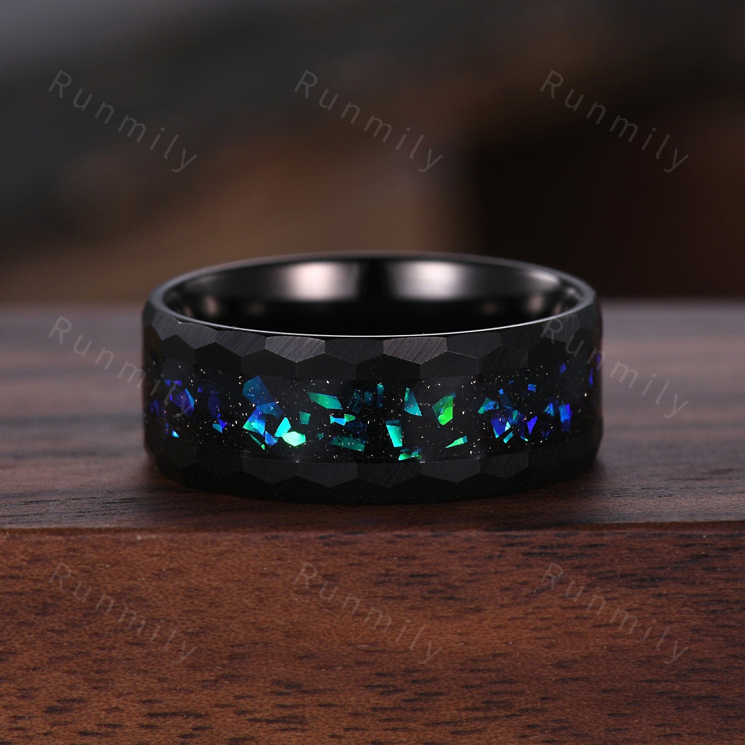 Galaxy Meteorite Blue Nebula Ring, Mens Wedding Band, 8mm Black Ceramic Ring, Outer Space Ring, His Wedding Band, Anniversary Gift For Him