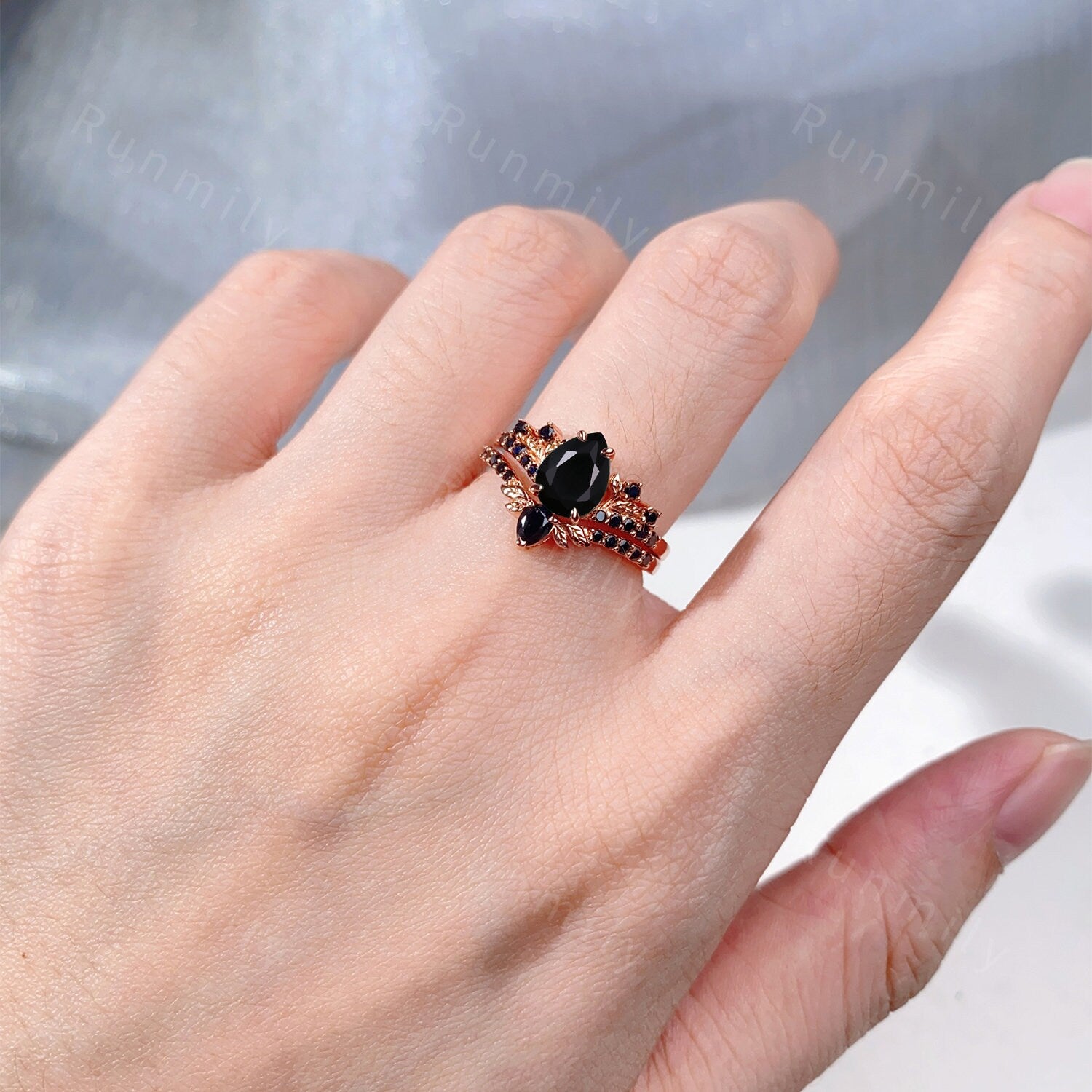 Black Onyx Couples Ring Vintage Rose Gold Matching Ring Set His and Hers Wedding Band Black Gemstone Promise Ring For Men For Women Gift