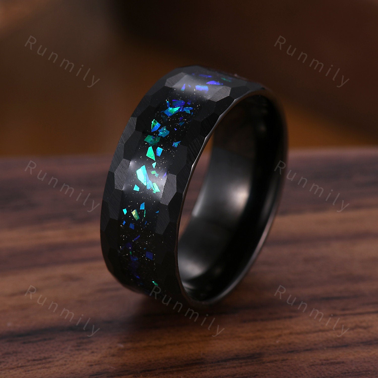 Coffin cut galaxy sandstone couples ring set starry sky matching promise rings His and Her wedding band Mens hammered ring anniversary gifts
