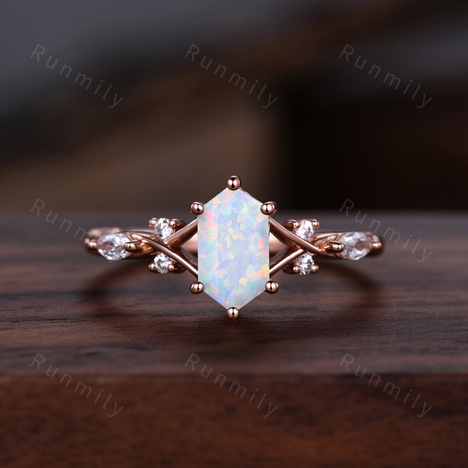 Vintage White Opal Couples Ring Rose Gold Matching Ring Set His and Hers Wedding Band Promise Ring For Men For Women October Birthstone Ring