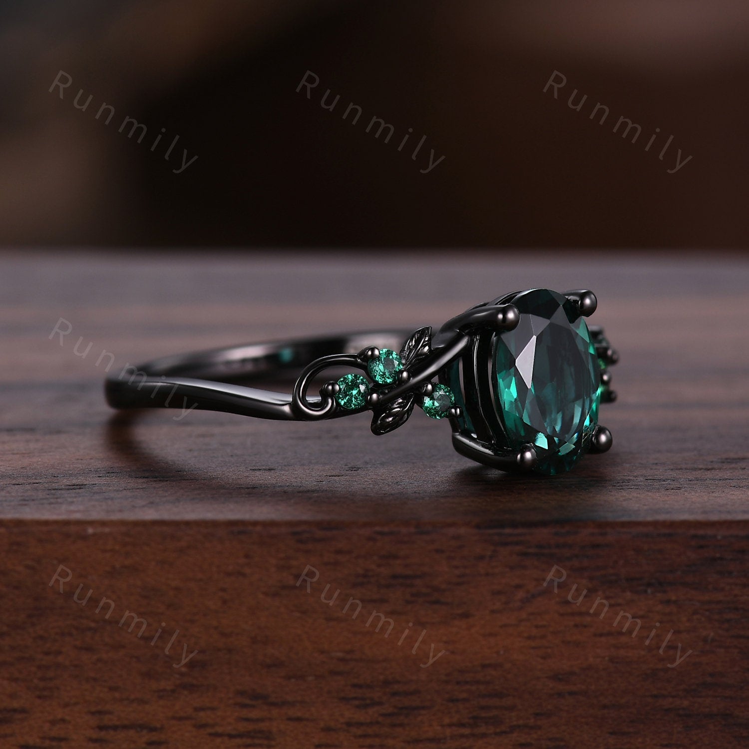 Oval cut emerald couples ring set black gold matching promise ring His and Her wedding band Mens wedding ring Emerald anniversary rings