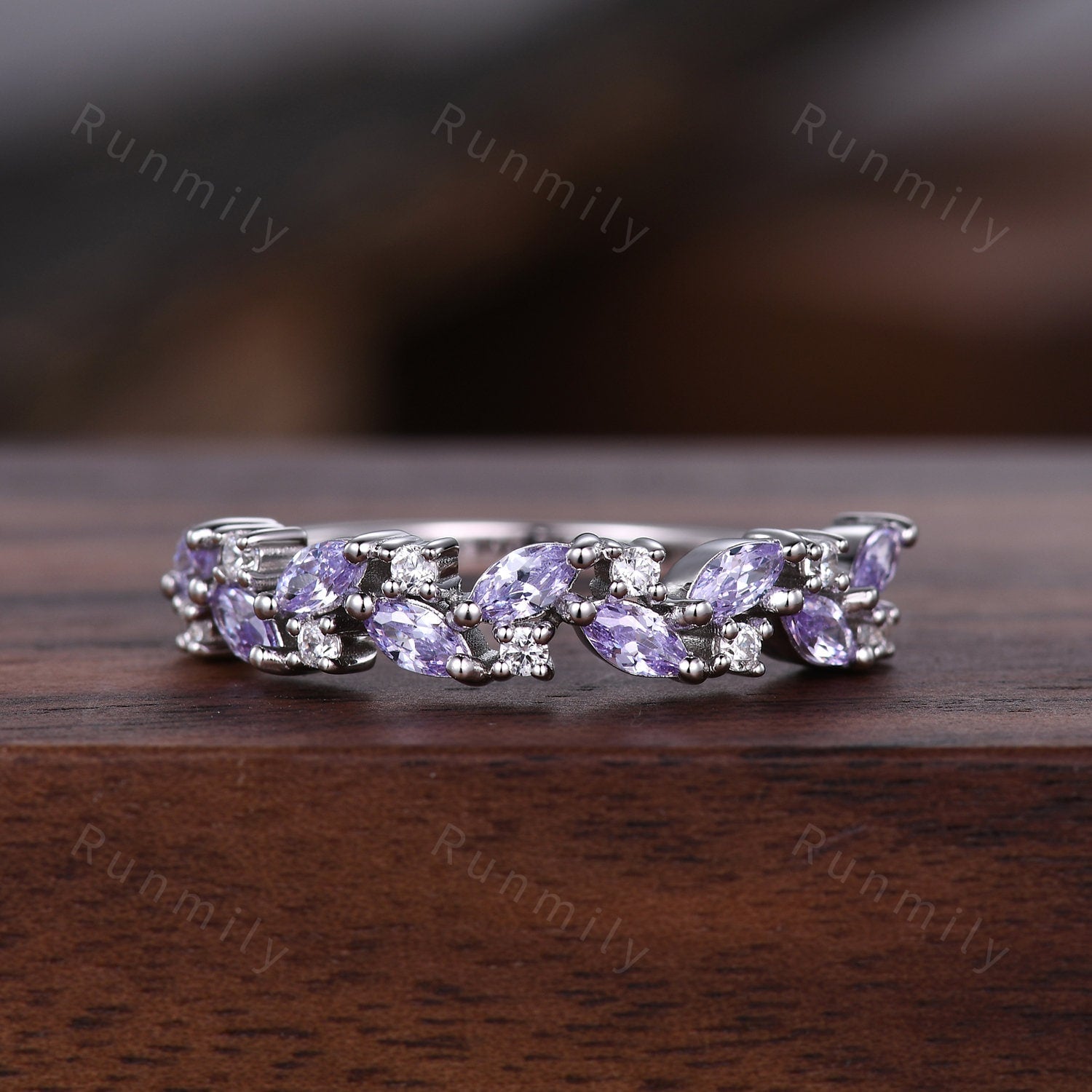 Unique marquise cut tanzanite wedding band sterling silver moissanite cluster ring for women vintage stacking matching band anniversary ring