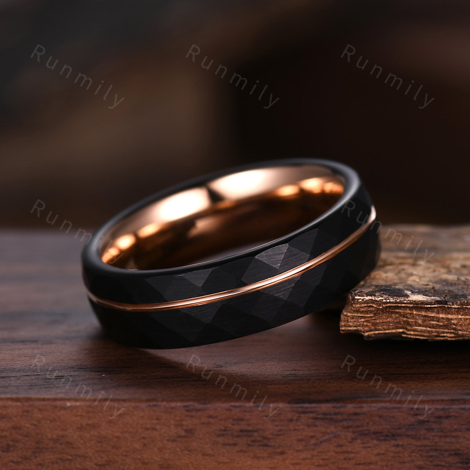 Vintage Coffin cut Moss Agate Couples Ring Rose Gold Matching Ring Set His and Hers Wedding Band Promise Ring For Men For Women Black Ring