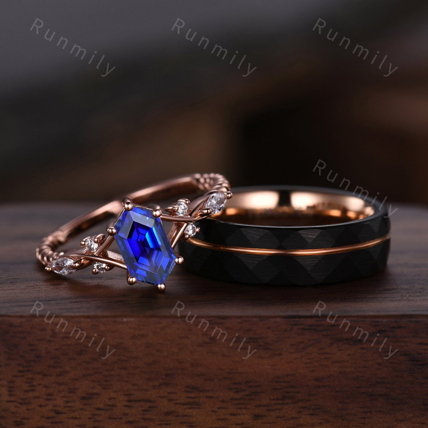Vintage Blue Sapphire Couples Ring Silver Matching Ring Set His and Hers Wedding Band Promise Ring For Men For Women September Birthstone
