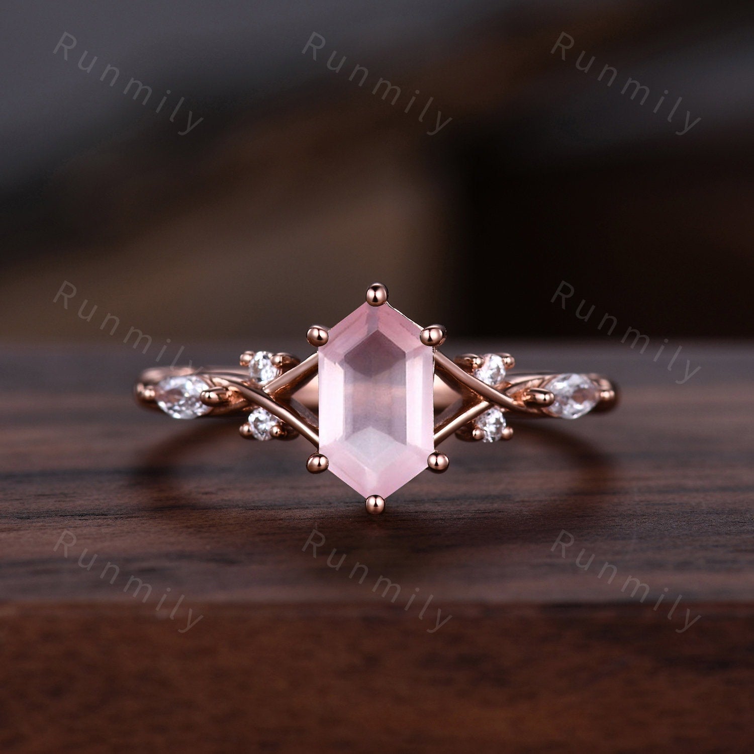 Vintage Rose Quartz Couples Ring Rose Gold Matching Ring Set His and Hers Wedding Band Promise Ring For Men For Women Natural Pink Gemstone