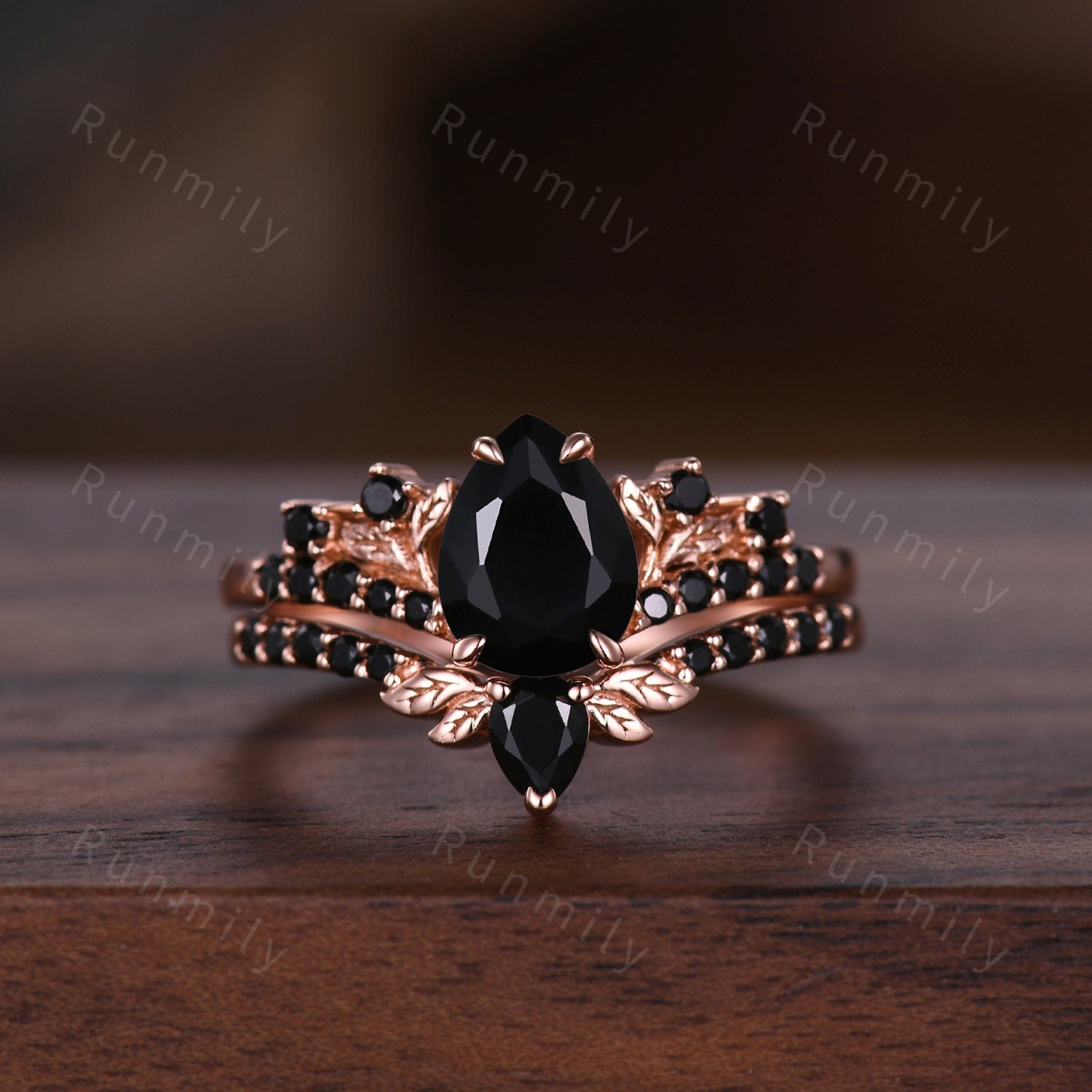 Black Onyx Couples Ring Vintage Rose Gold Matching Ring Set His and Hers Wedding Band Black Gemstone Promise Ring For Men For Women Gift