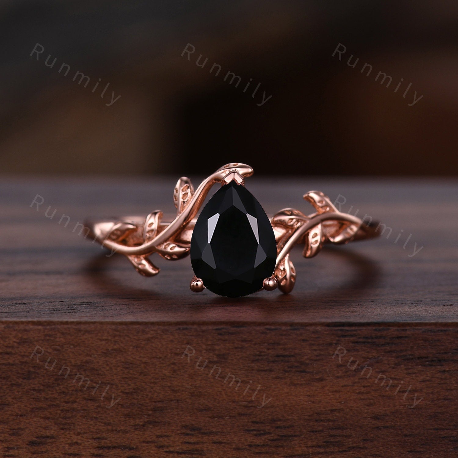 Pear Cut Black Onyx Couples Ring Rose Gold Matching Ring Set His And Hers Wedding Band Promise Ring For Men For Women Natural Black Gemstone