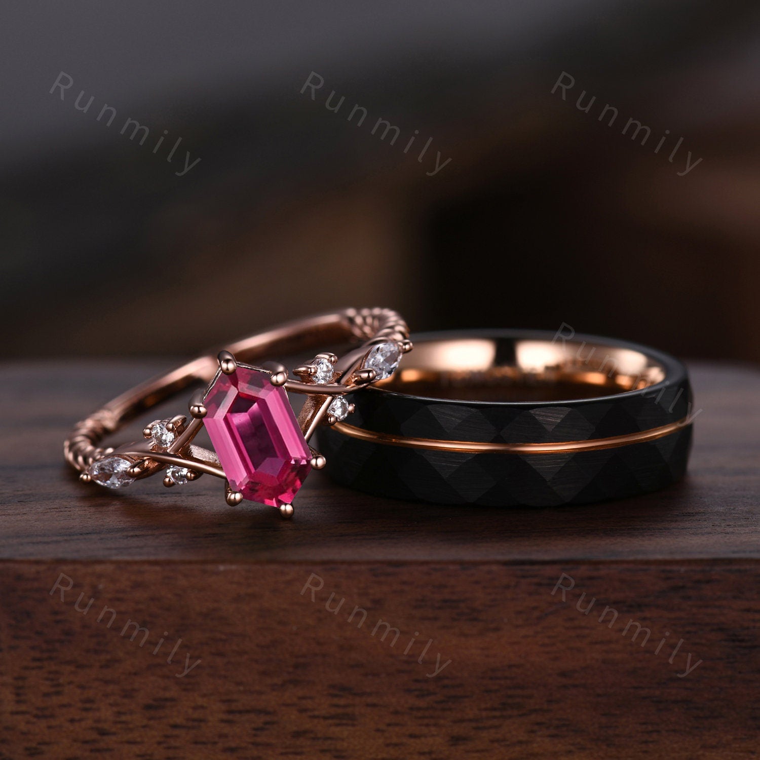 Vintage Ruby Couples Ring Rose Gold Matching Ring Set His And Hers Wedding Band Promise Ring For Men For Women July Birthstone Ring Gift