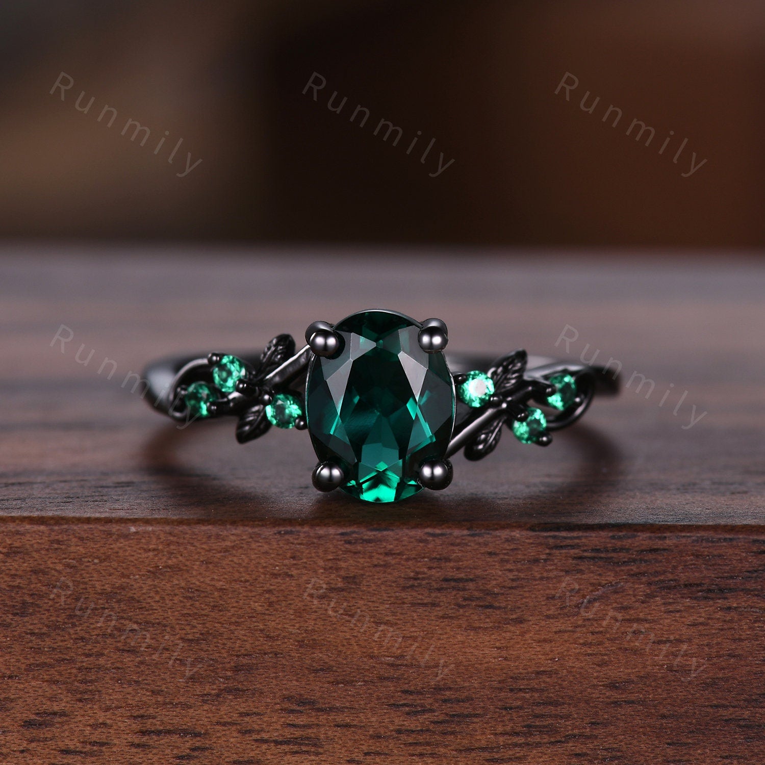 Oval cut emerald couples ring set black gold matching promise ring His and Her wedding band Mens wedding ring Emerald anniversary rings