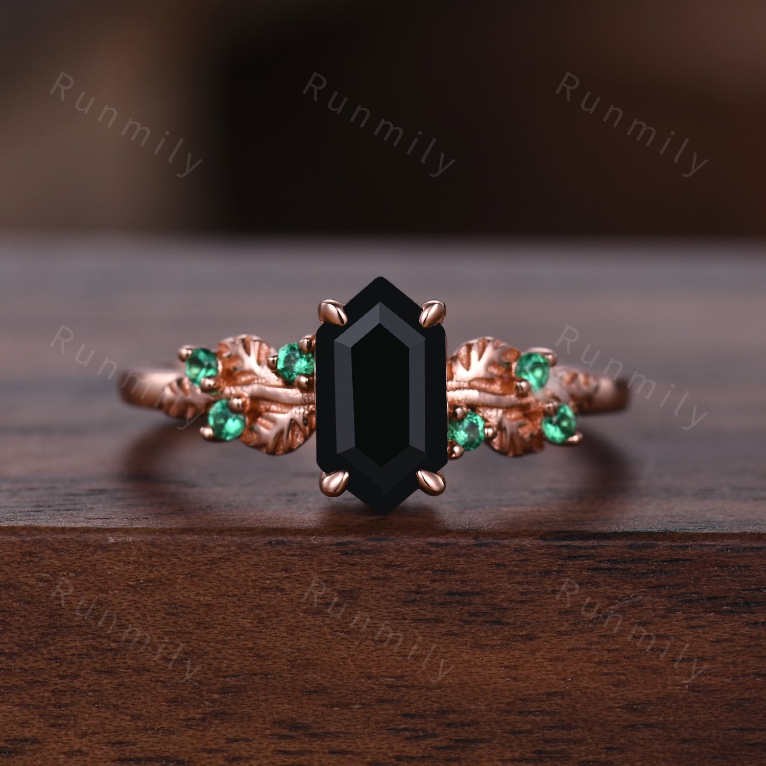 Vintage Black Onyx Emerald Couples Ring Rose Gold Wedding Ring Set His And Hers Wedding Band Mens Tungsten Ring Women Nautre Inspired Ring