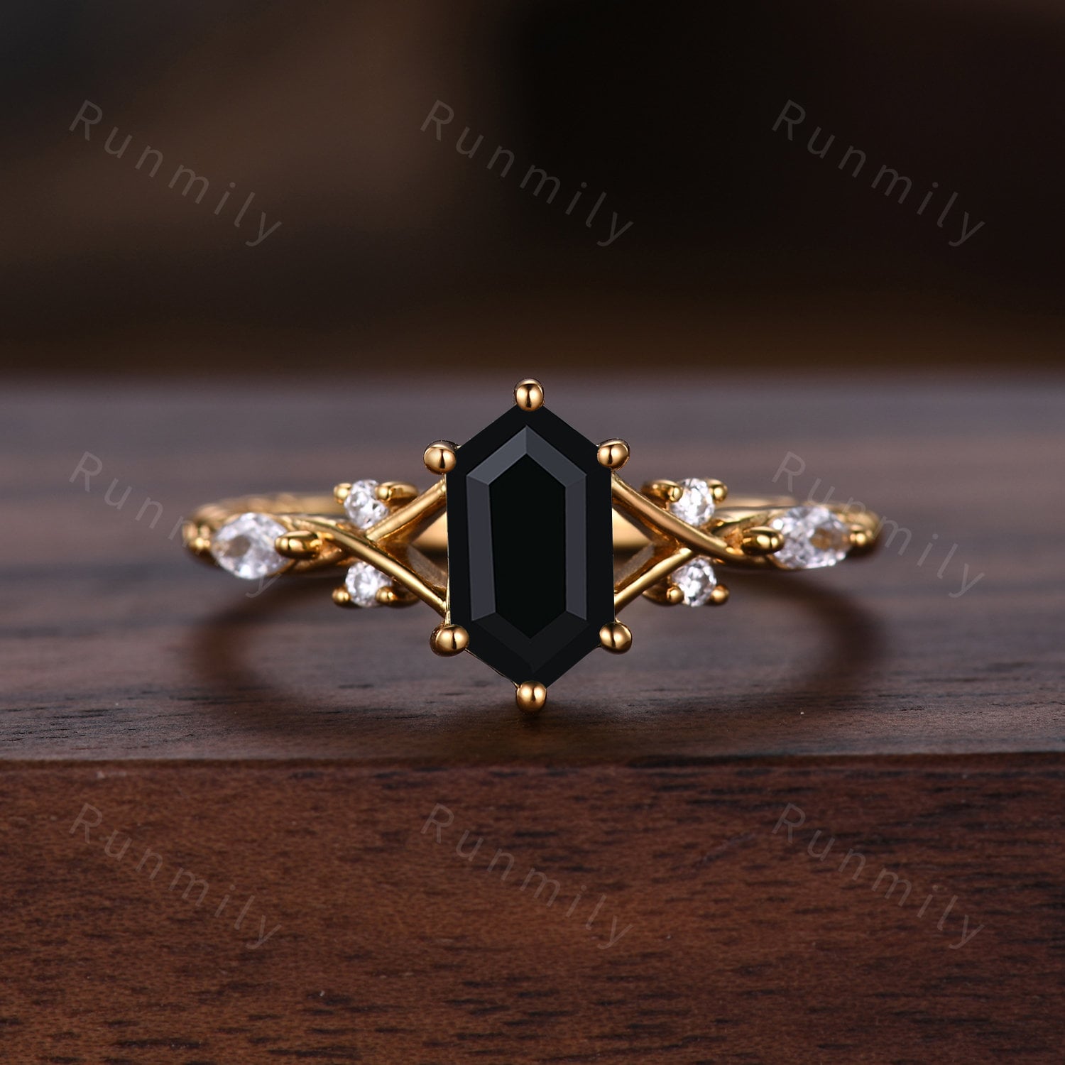 Vintage Black onyx Couples Ring Yellow Gold Matching Ring Set His and Hers Wedding Band Promise Ring For Men For Women Natural Black Gem