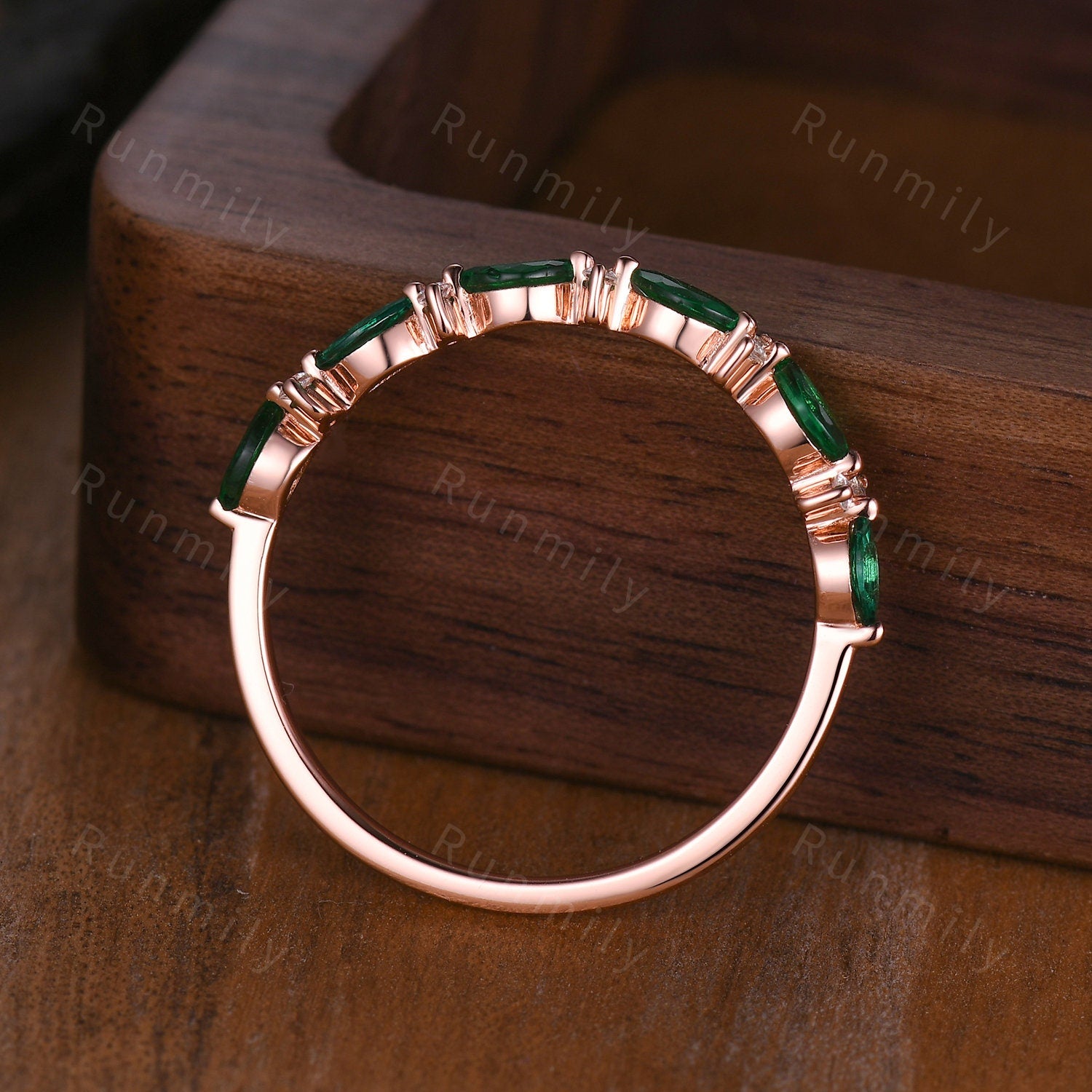 Unique emerald wedding band rose gold art deco marquise wedding ring for women dainty diamond band elegant anniversary ring gift