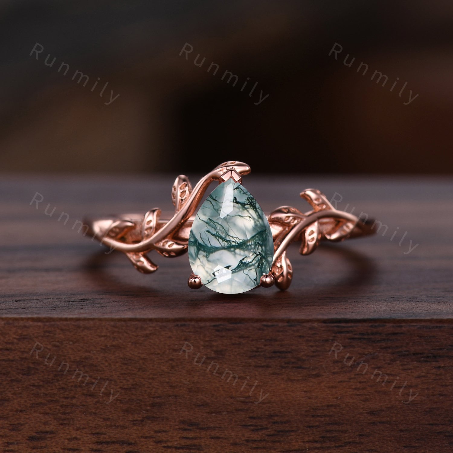 Vintage Moss Agate Couples Ring Rose Gold Matching Ring Set His and Hers Wedding Band Promise Ring For Men For Women Natural Green Agate