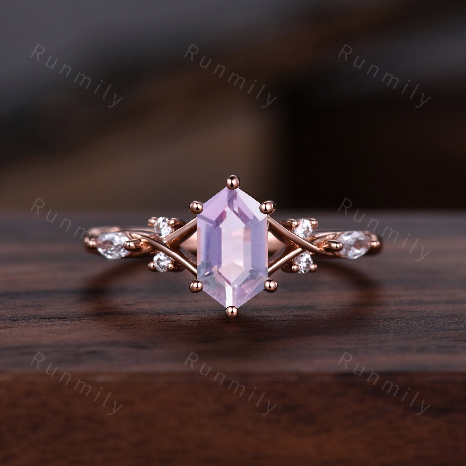 Vintage Lavender Amethyst Couples Ring Rose Gold Matching Ring Set His and Hers Wedding Band Promise Ring For Men For Women Purple Ring