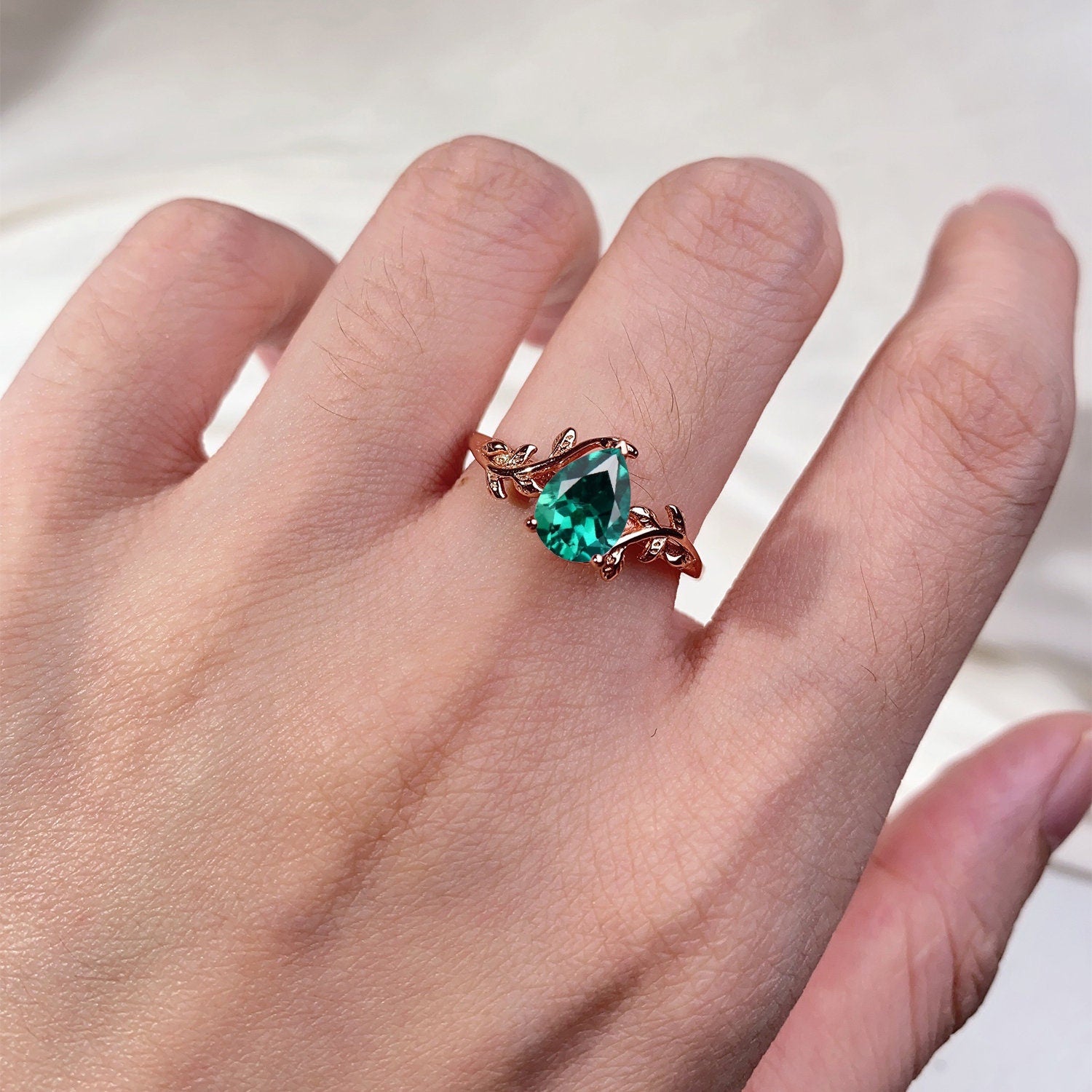 Vintage Green Emerald Couples Ring Rose Gold Matching Ring Set His And Hers Wedding Band Promise Ring For Men For Women May Birthstone Ring