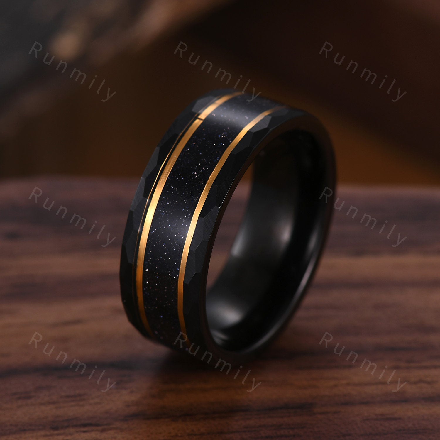 Hexagon cut Black Onyx Couples Ring Yellow Gold Matching Ring Set His and Hers Wedding Band Mens Galaxy Sandstone Ring Couples Promise Ring