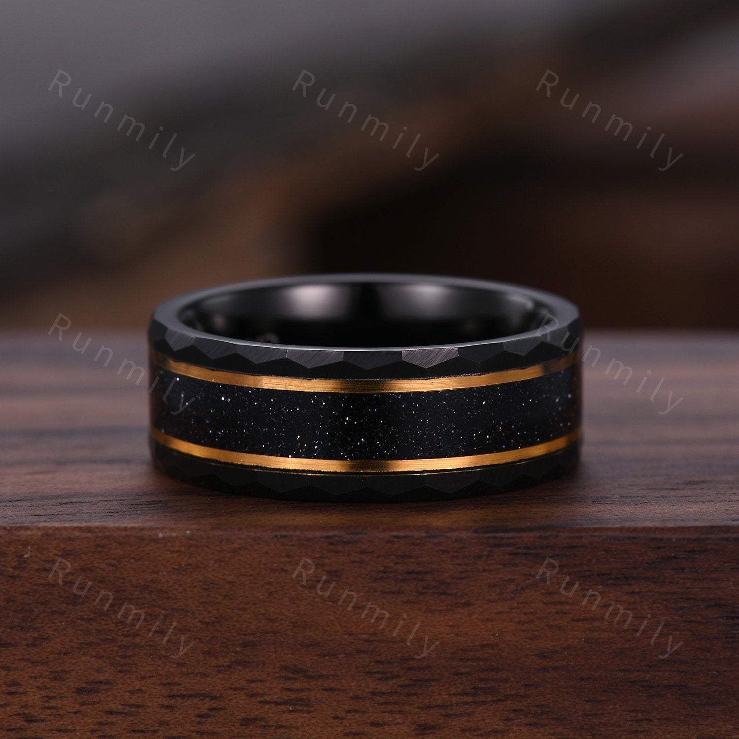 Antique Black Onyx Couples Ring Yellow Gold Matching Ring Set His and Hers Wedding Band Mens Black Sandstone Ring Promise Ring For Couples