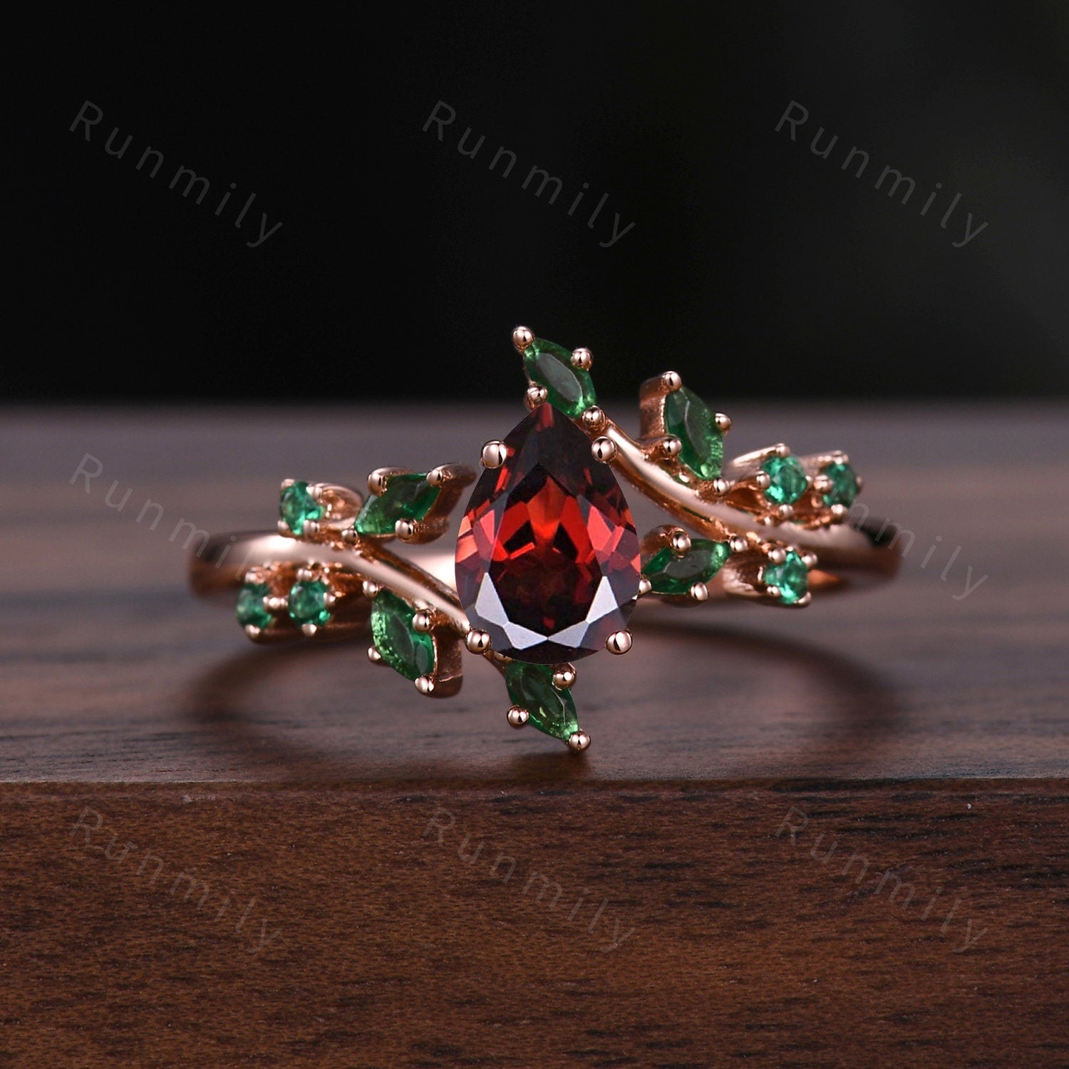 Vintage Floral Garnet Couples Ring Rose Gold Matching Ring Set His and Hers Wedding Band Mens Ruby Tungsten Ring Promise Anniversary Gifts