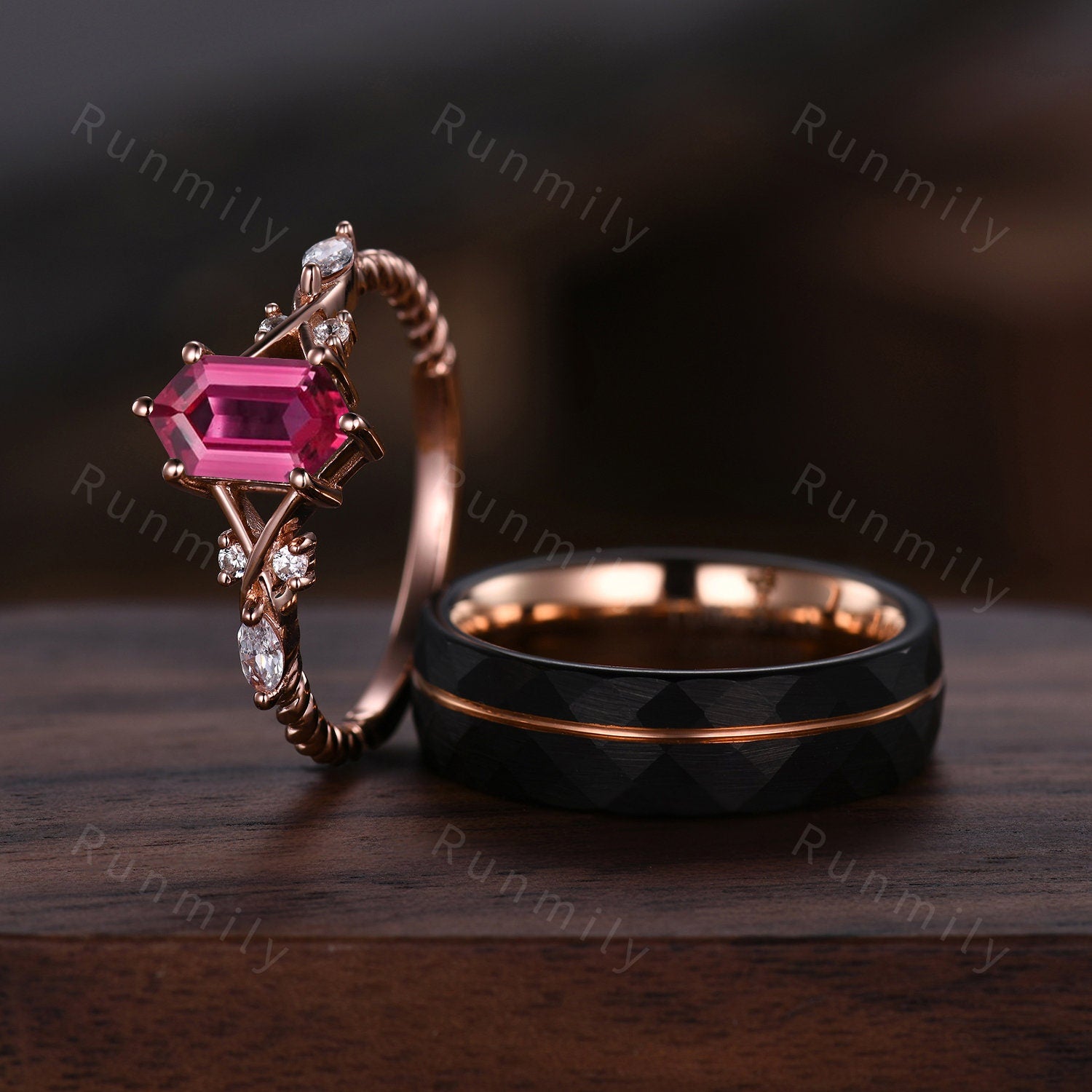 Vintage Ruby Couples Ring Rose Gold Matching Ring Set His And Hers Wedding Band Promise Ring For Men For Women July Birthstone Ring Gift