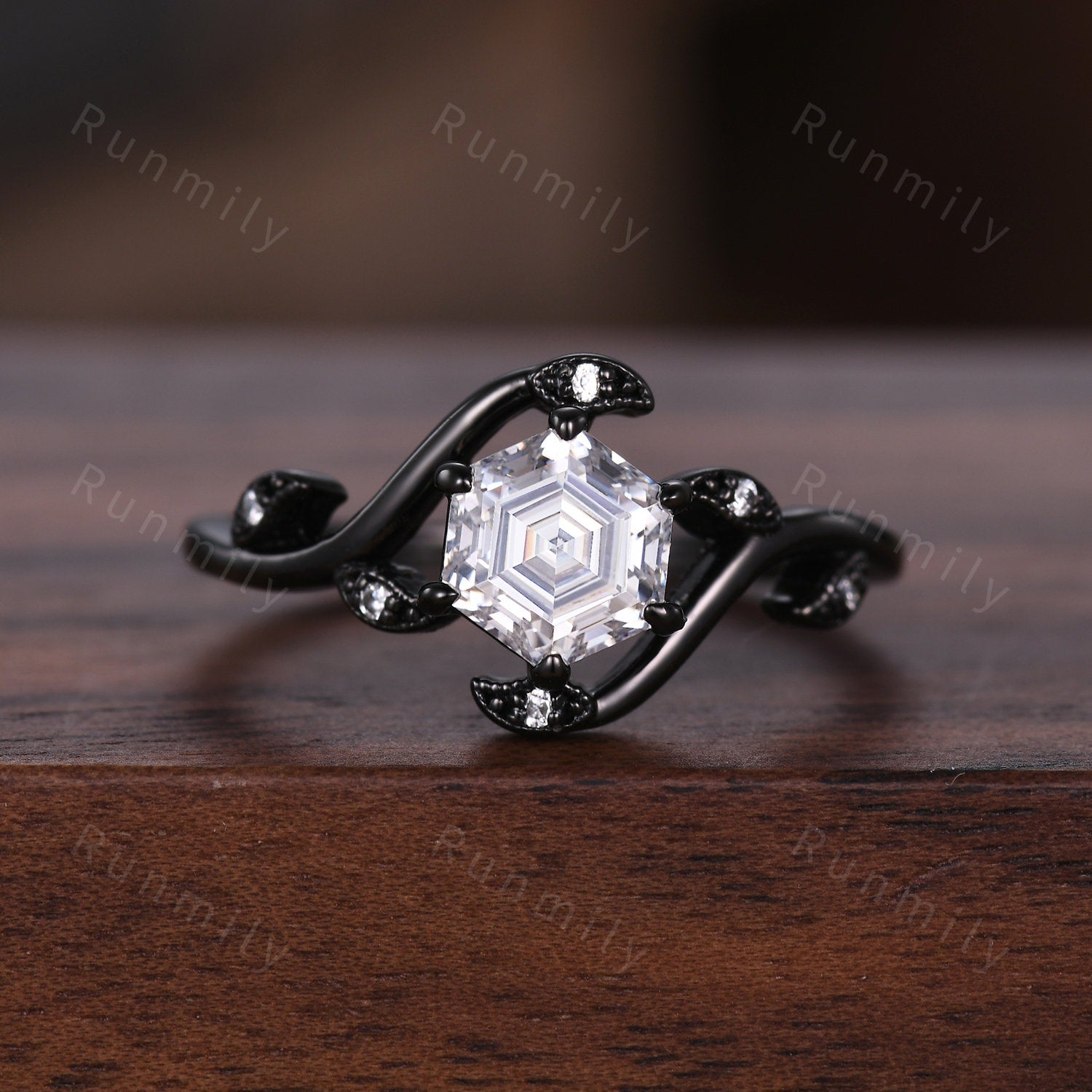 Hexagon cut Diamond Couples Ring Black Gold Matching Ring Set His and Hers Wedding Band Promise Ring For Men For Women Nature Inspired Ring