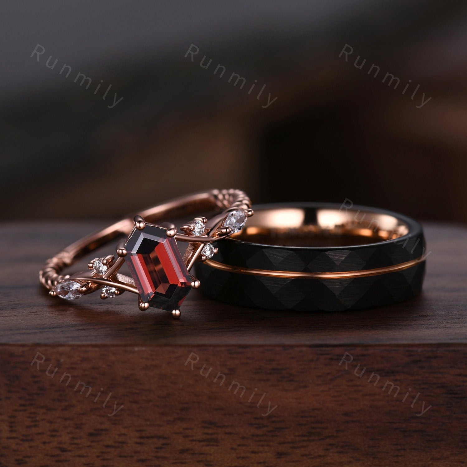 Red Garnet Couples Ring White Gold Matching Ring Set Unique His and Hers Wedding Band Promise Rings For Men For Women Natural Garnet Ring