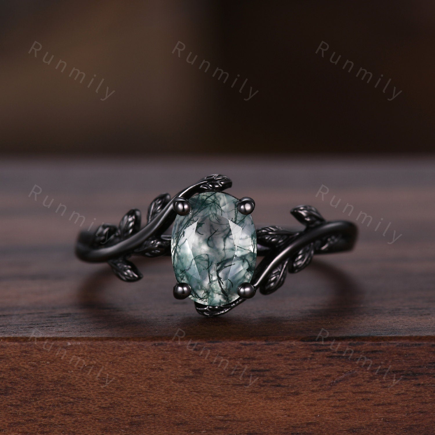 Vintage Oval Moss Agate Couples Ring Black Gold Matching Ring Set His And Hers Wedding Band Mens Green And Black Tungsten Band Natural Agate