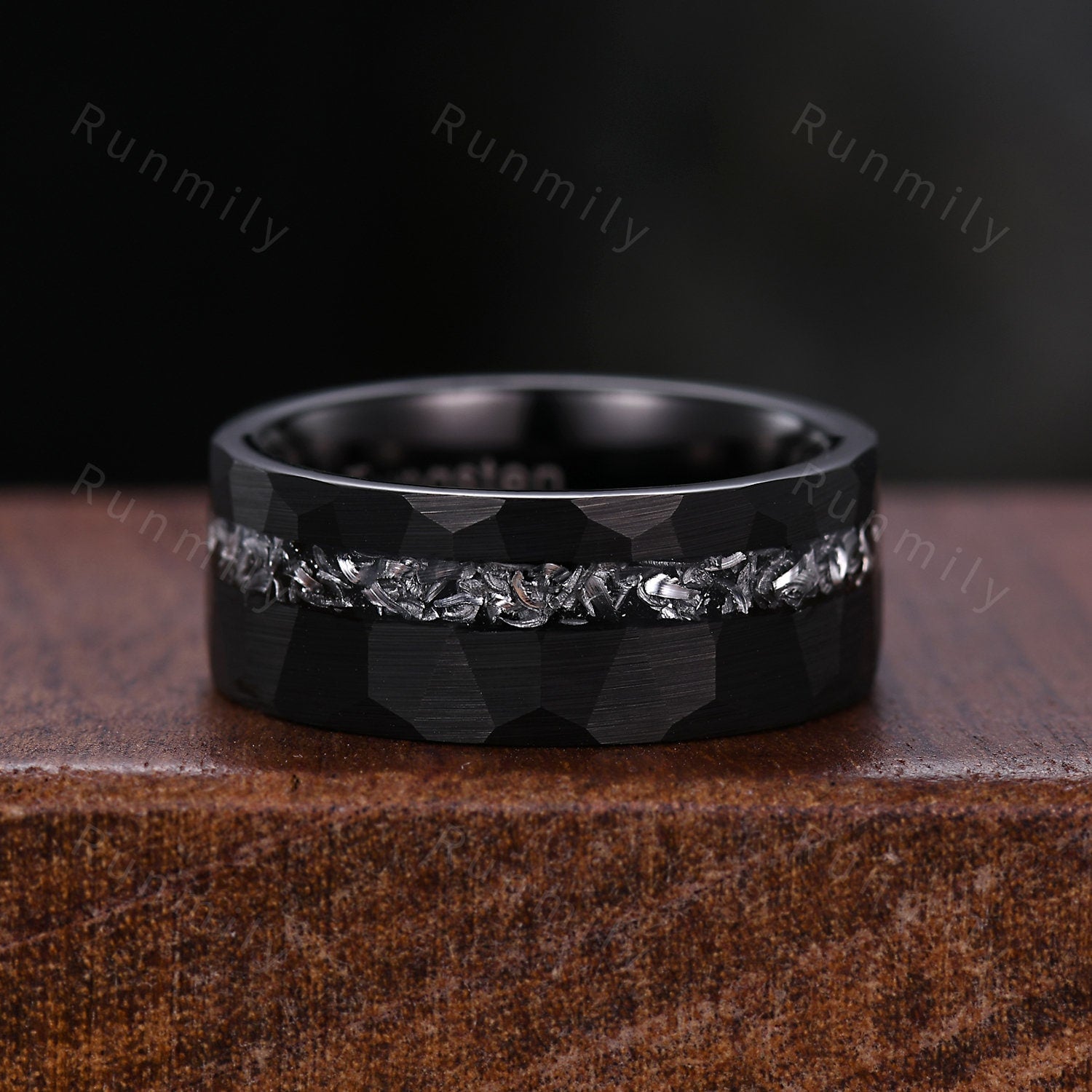 Galaxy Blue Sandstone Couples Ring Set Mens Meteorite Ring Unique His and Hers Wedding Band Art Deco Twig Bridal Set Promise Ring for Couple