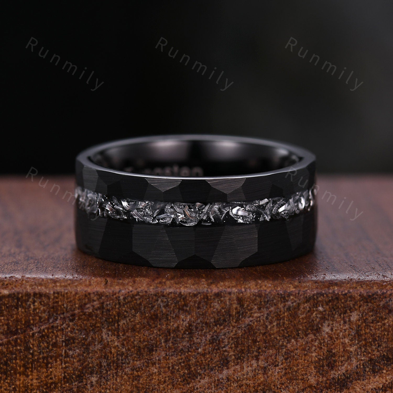 Unique Black Rutilated Quartz Couples Ring Black Gold Matching Ring Set His and Hers Wedding Band Mens Meteorite Ring Anniversary Ring Set
