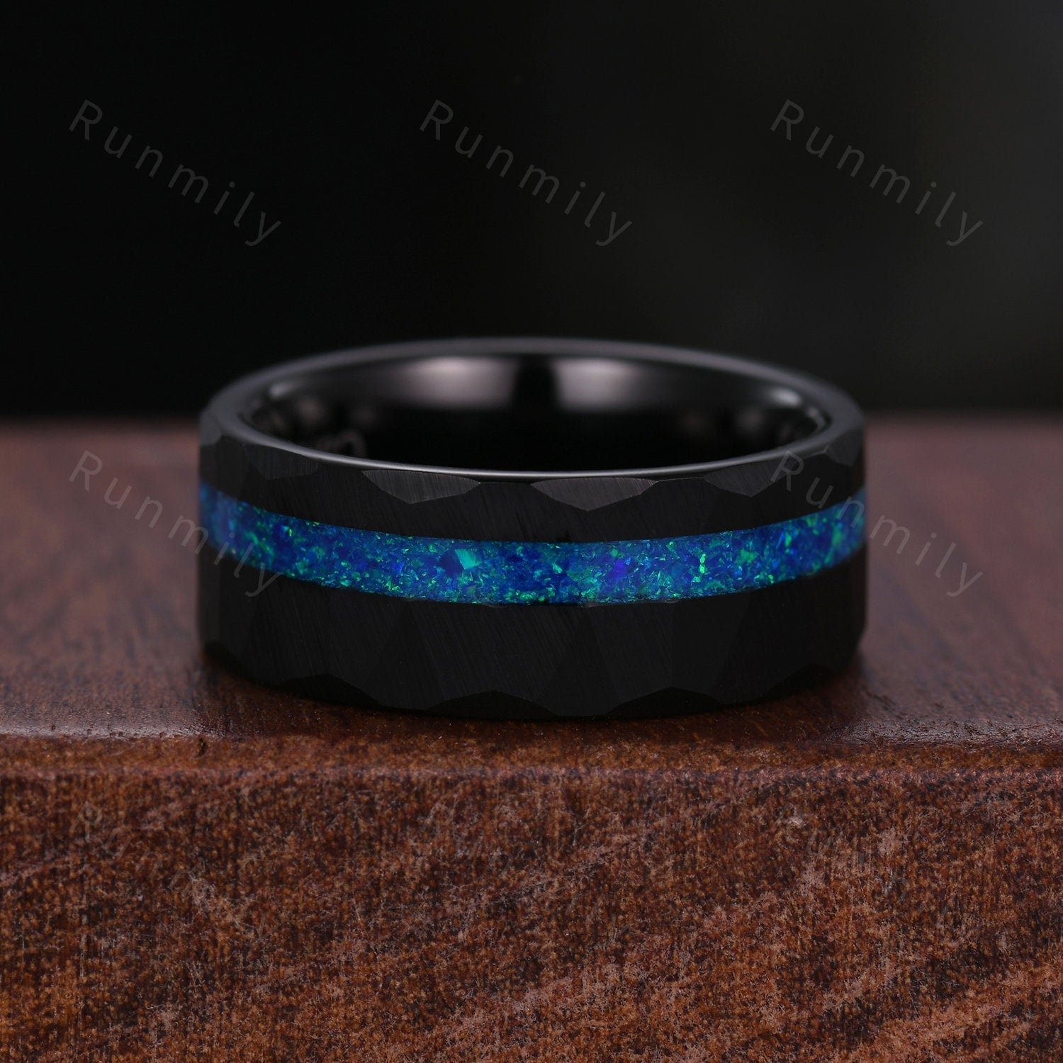 Oval Blue Fire Opal Ring Set For Couples His and Her Wedding Band Black Gold Mens Tungsten Wedding Band Nature Inspired Opal Matching Ring