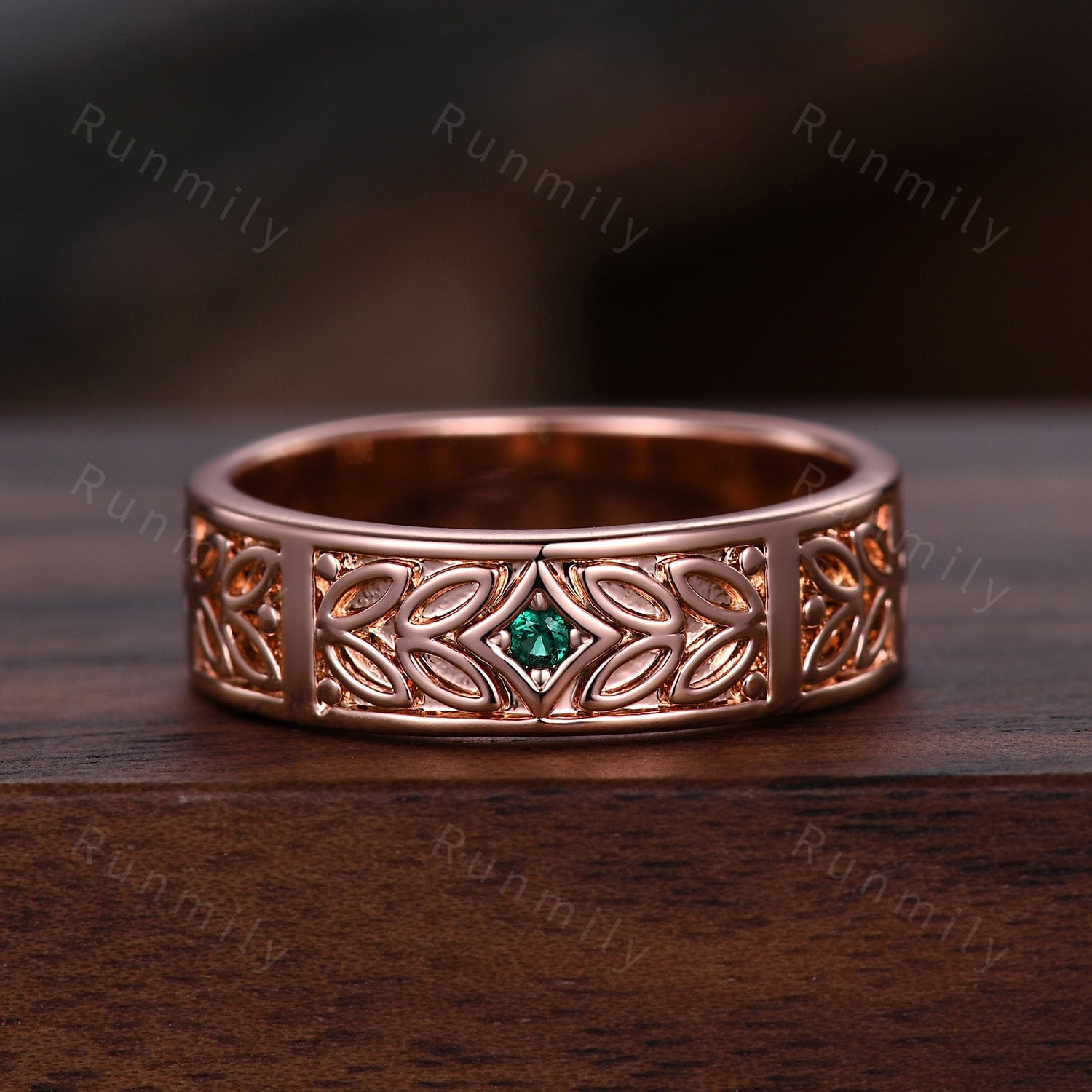 Vintage Black Onyx & Emerald Couples Ring Set Rose Gold Matching Wedding Ring His And Hers Wedding Band Mens Emerald Nature Inspired Ring