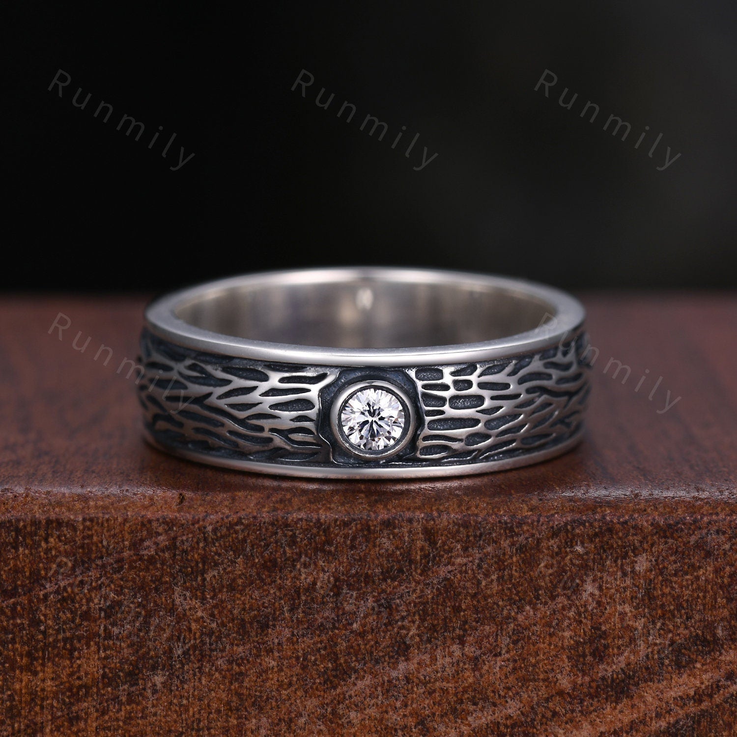 Nature Inspired Moissanite Couples Ring Silver Matching Ring Set Mens Gothic Tree Bark Ring His and Hers Wedding Band Vine Twig Ring