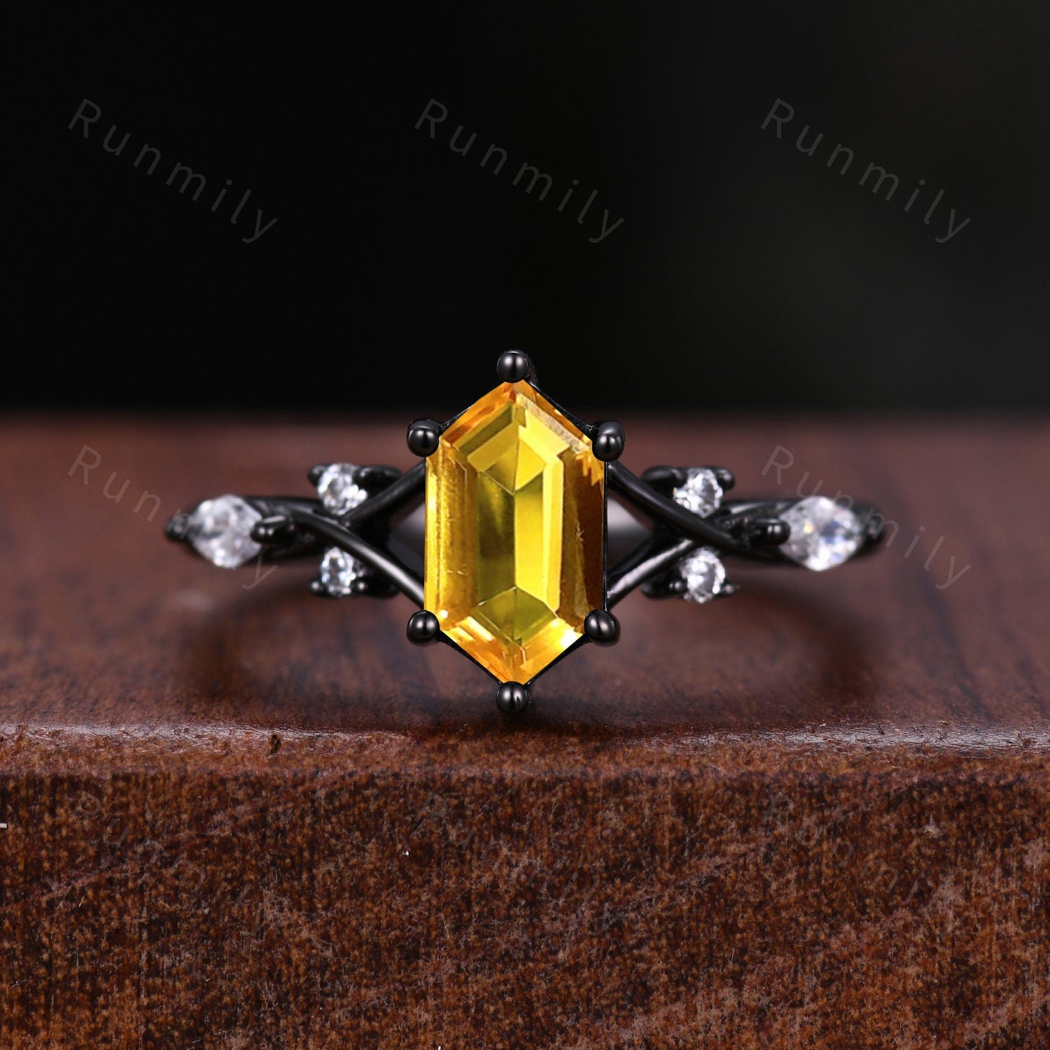 Vintage Citrine Couples Ring Black Gold Matching Ring Set His And Hers Wedding Band Mens Gold Leaf Ring Promise Ring For Men For Women