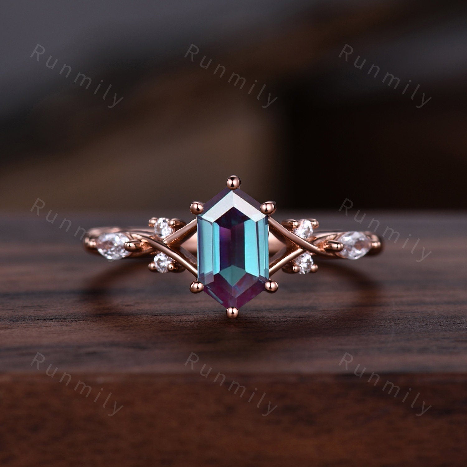 Vintage Alexandrite Couples Ring Rose Gold Matching Ring Set His and Hers Wedding Band Promise Ring For Men For Women June Birthstone Ring