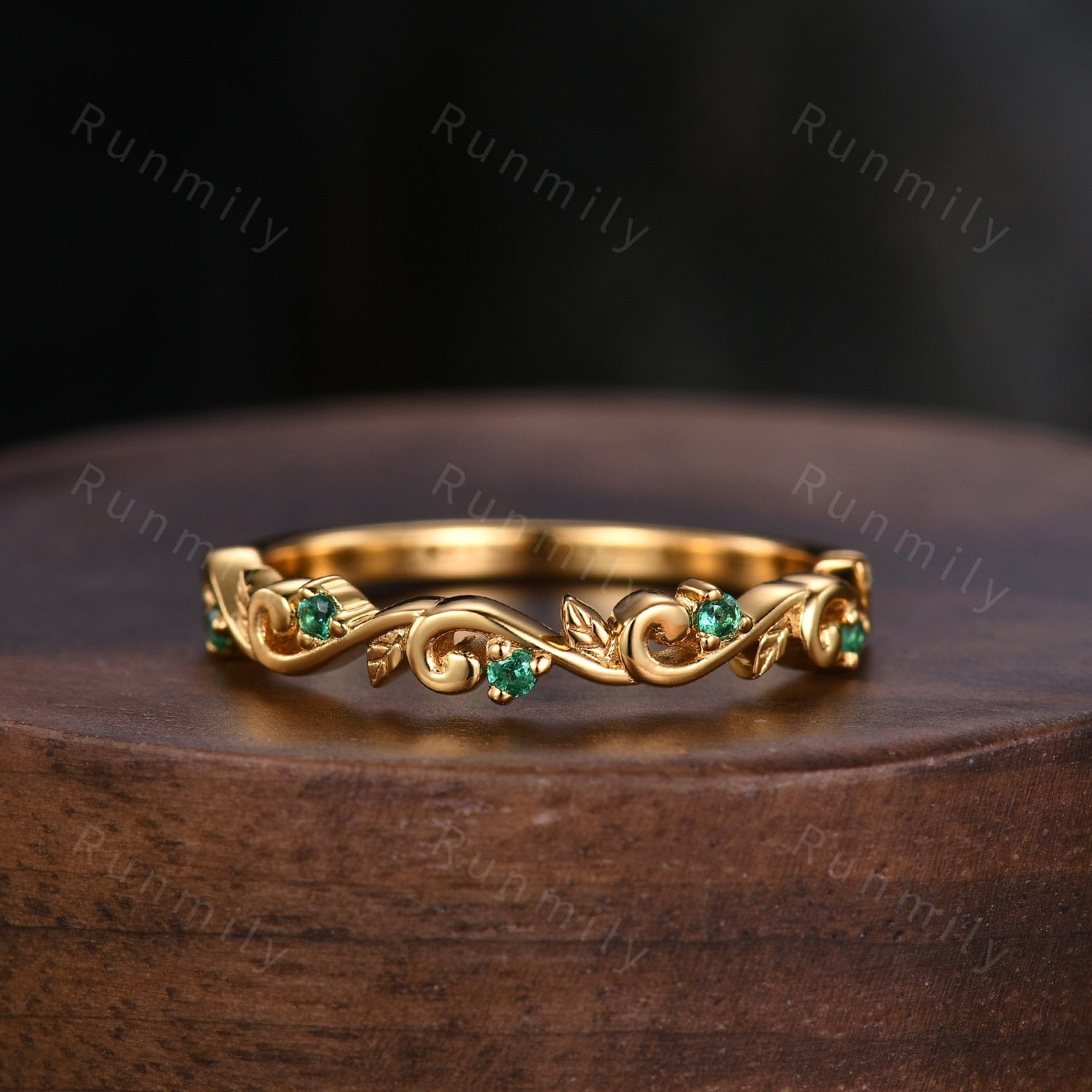 Vintage Emerald Couples Band Yellow Gold Matching Ring Set His and Hers Wedding Band Mens Green Opal Ring Anniversary Gift For Men For Women