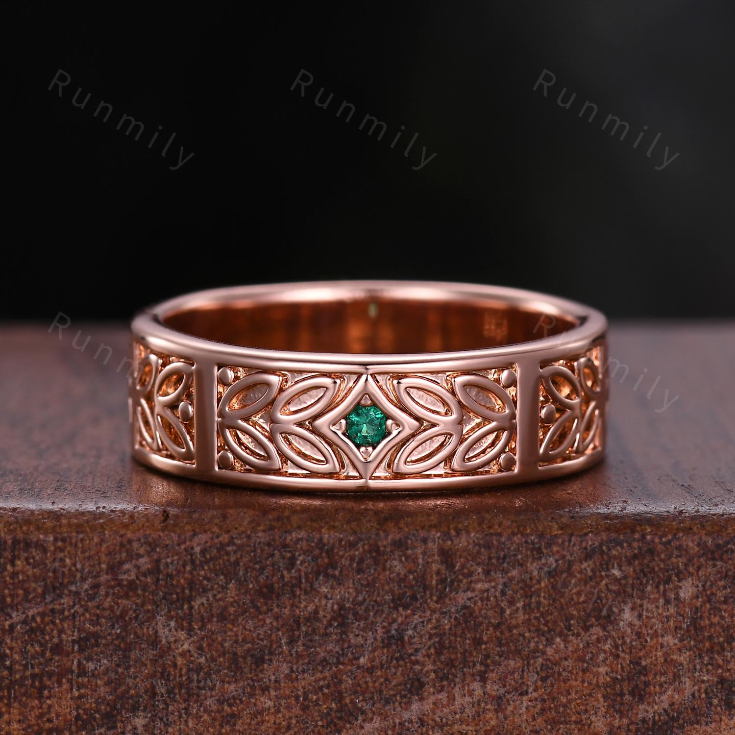 Black Onyx and Emerald Couples Ring Rose Gold Matching Ring Set Nature Leaf Mens Emerald Ring Vintage His and Hers Wedding Band Gift
