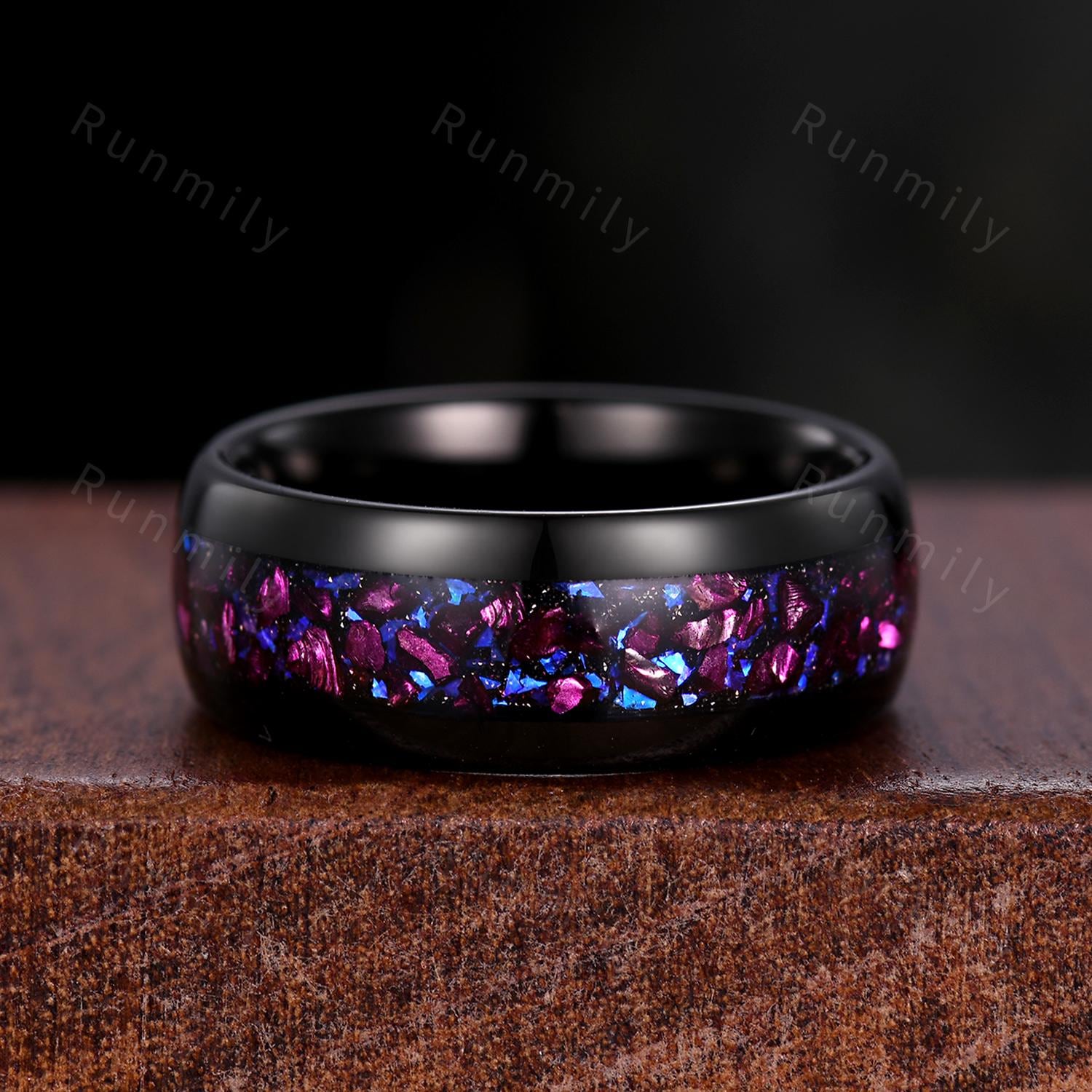 Hexagon cut Amethyst Couples Ring Set Silver Unique Moon Engagement Ring Mens Crushed Amethyst Ring His and Hers Wedding Band Promise Ring