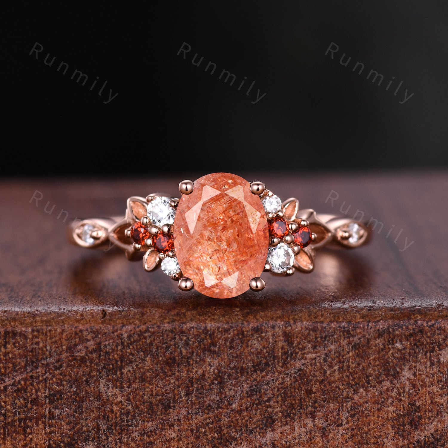 Oval Cut Sunstone Couples Ring Set Rose Gold Matching Promise Ring His And Hers Wedding Band Mens Meteorite Ring Anniversary Ring Gifts
