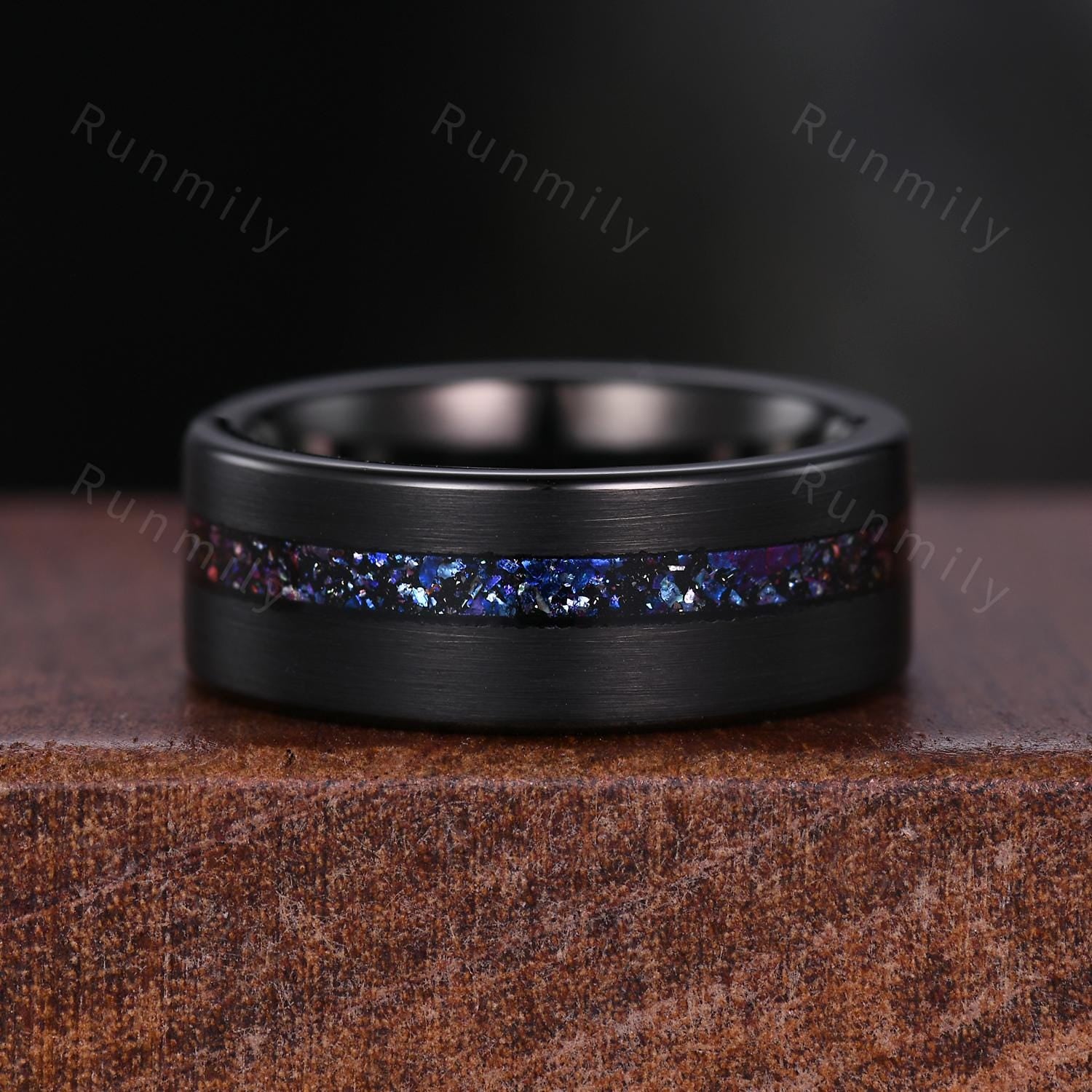 Couple's Blue Nebula Wedding Rings Galaxy Kite cut Galaxy Blue Sandstone Ring Gothic Black Gold Matching Ring Set Cosmos Couple Ring Set