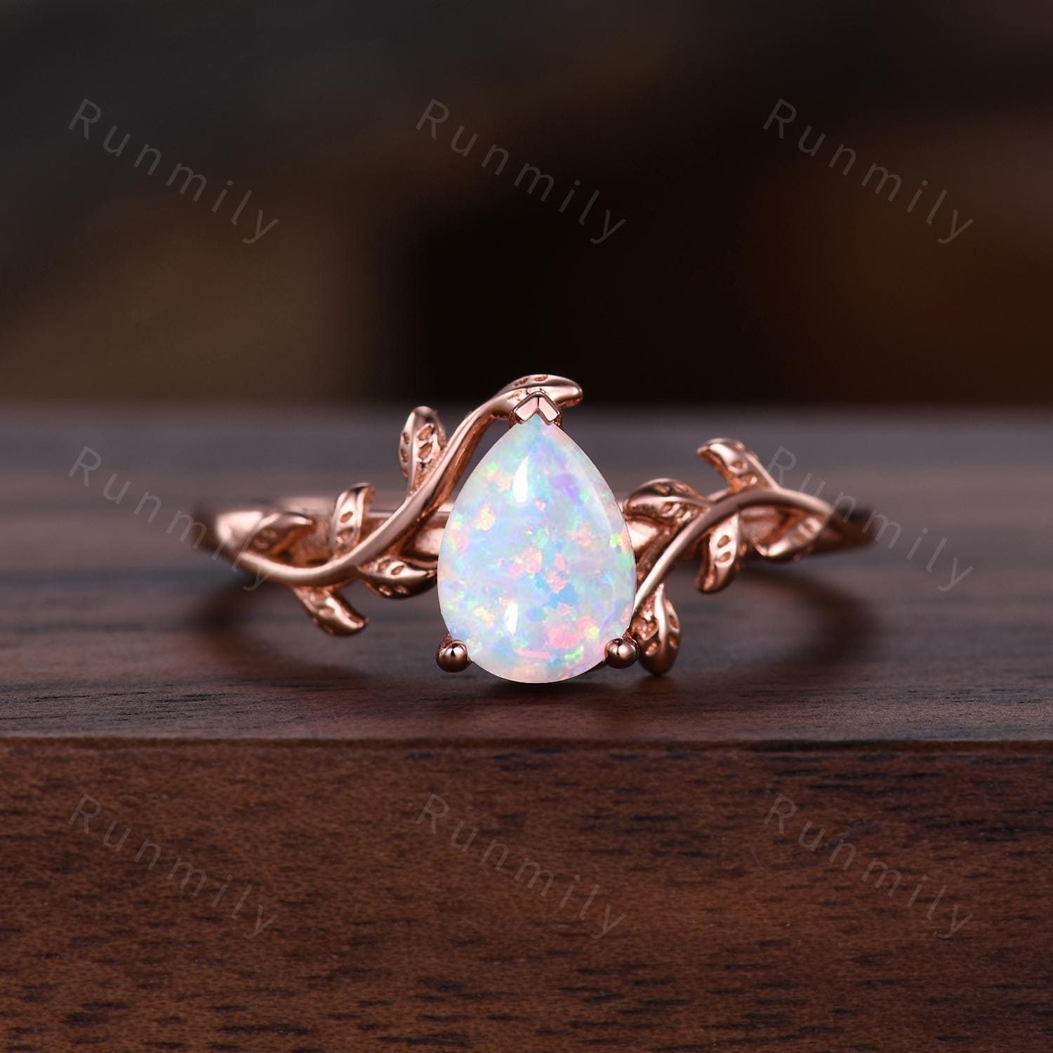 Vintage White Opal Couples Ring Set Rose Gold Twig Leaf Ring His and Hers Wedding Band Mens Opal Ring October Birthstone Anniversary Rings