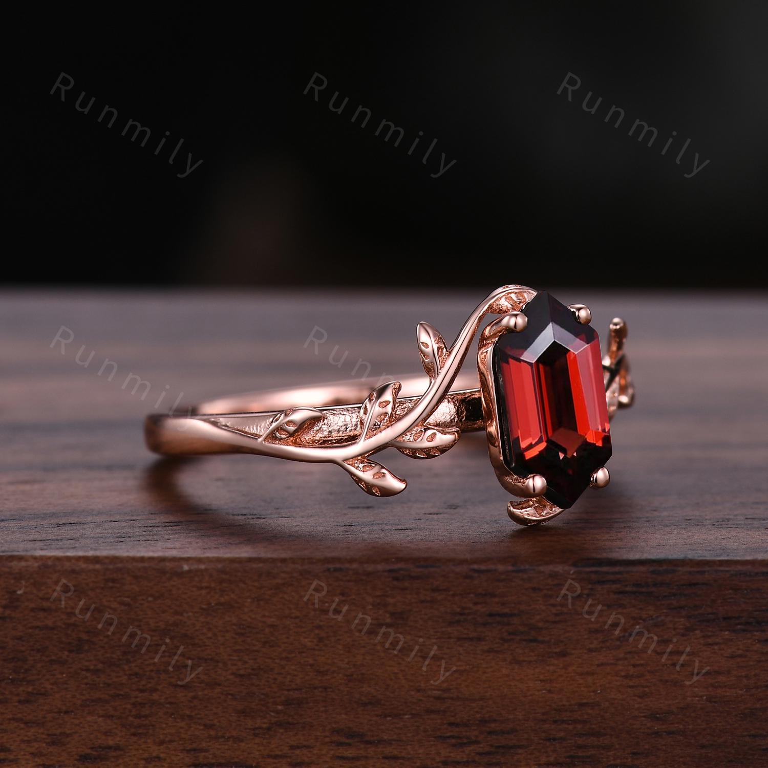 Vintage Hexagon Garnet Couples Ring Set Rose Gold His and Hers Wedding Band Mens Tungsten Ruby Ring Promise Ring For Men For Women Gift