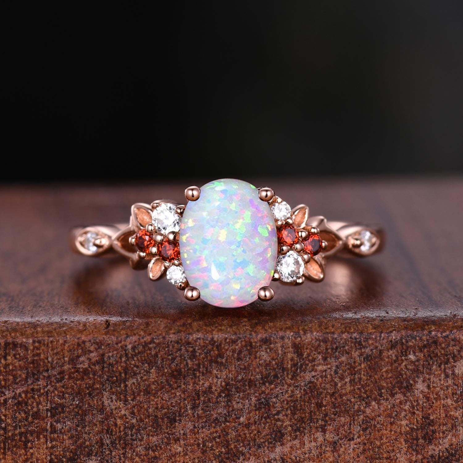 Vintage Oval Opal Couples Ring Rose Gold Matching Ring Set His and Hers Wedding Band Mens Opal Ring October Birthstone Couple Promise Ring