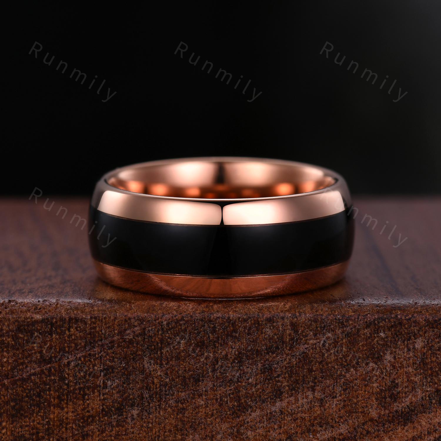 Vintage Black Onyx Couples Ring Set His and Hers Wedding Band Rose Gold Matching Couples Unique Black Gemstone Promise Ring Anniversary Gift