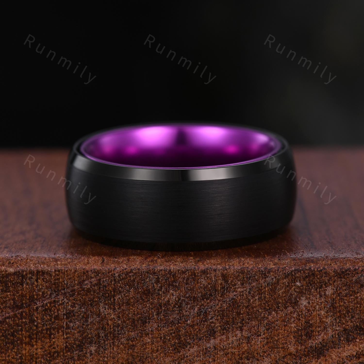 Unique Amethyst Couples Ring Gothic Black Gold His And Hers Wedding Band Purple Matching Ring Set Mens Promise Ring Nature Inspired Ring