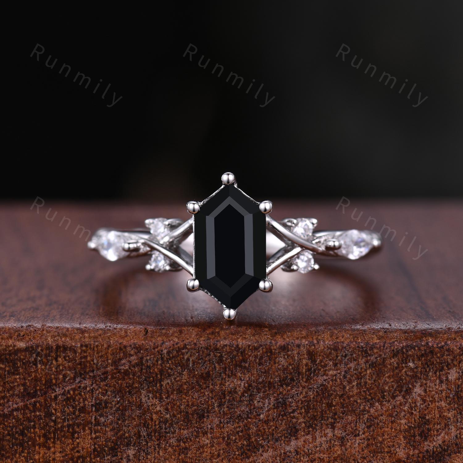 Artistic Black Onyx Couples Ring Silver Matching Ring Set Mens Tree Bark Ring Nature Inspired His and Hers Wedding Band Unusual Couple Rings