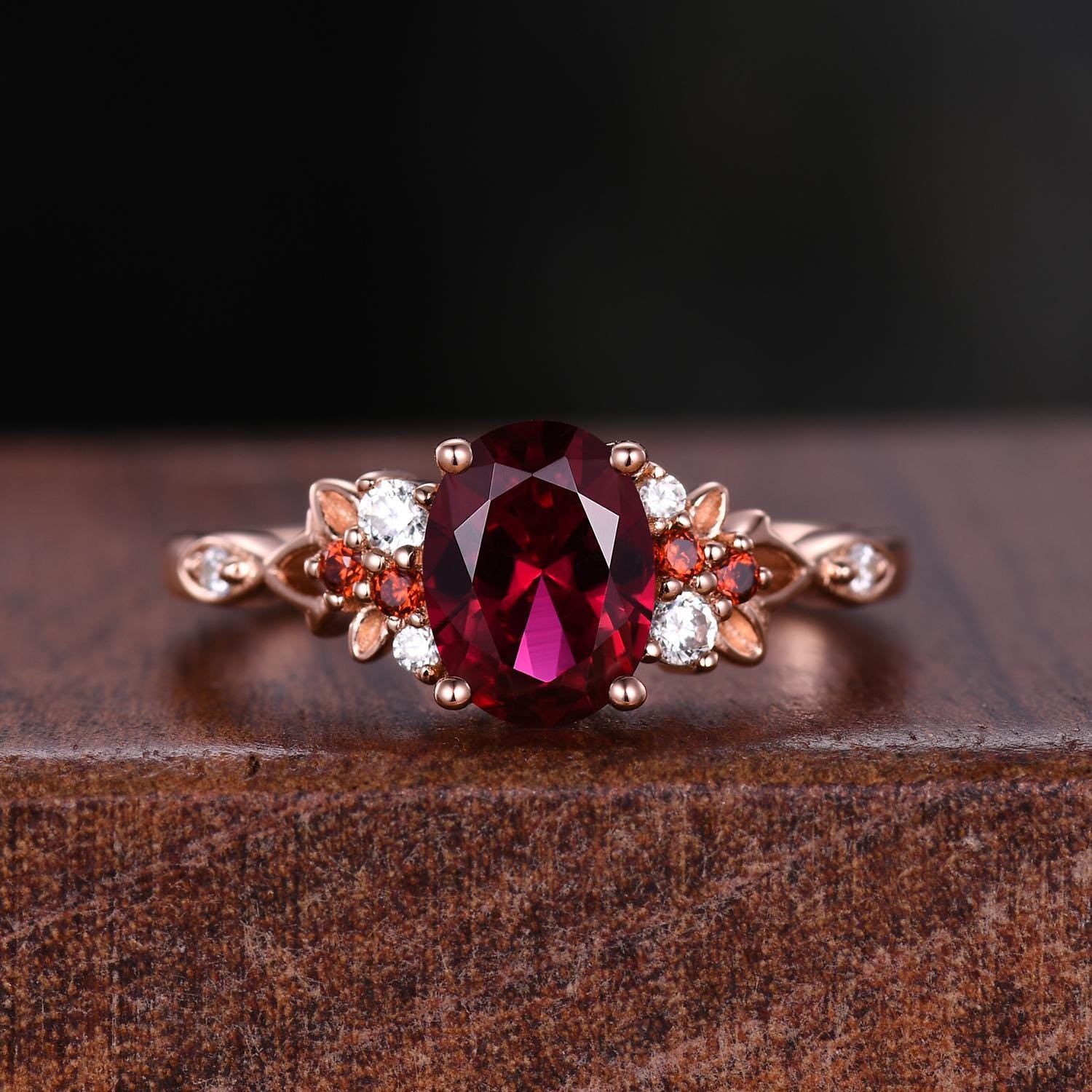 Oval cut Ruby couples ring set rose gold matching promise ring vintage His and Hers wedding band Mens ruby ring anniversary ring gifts