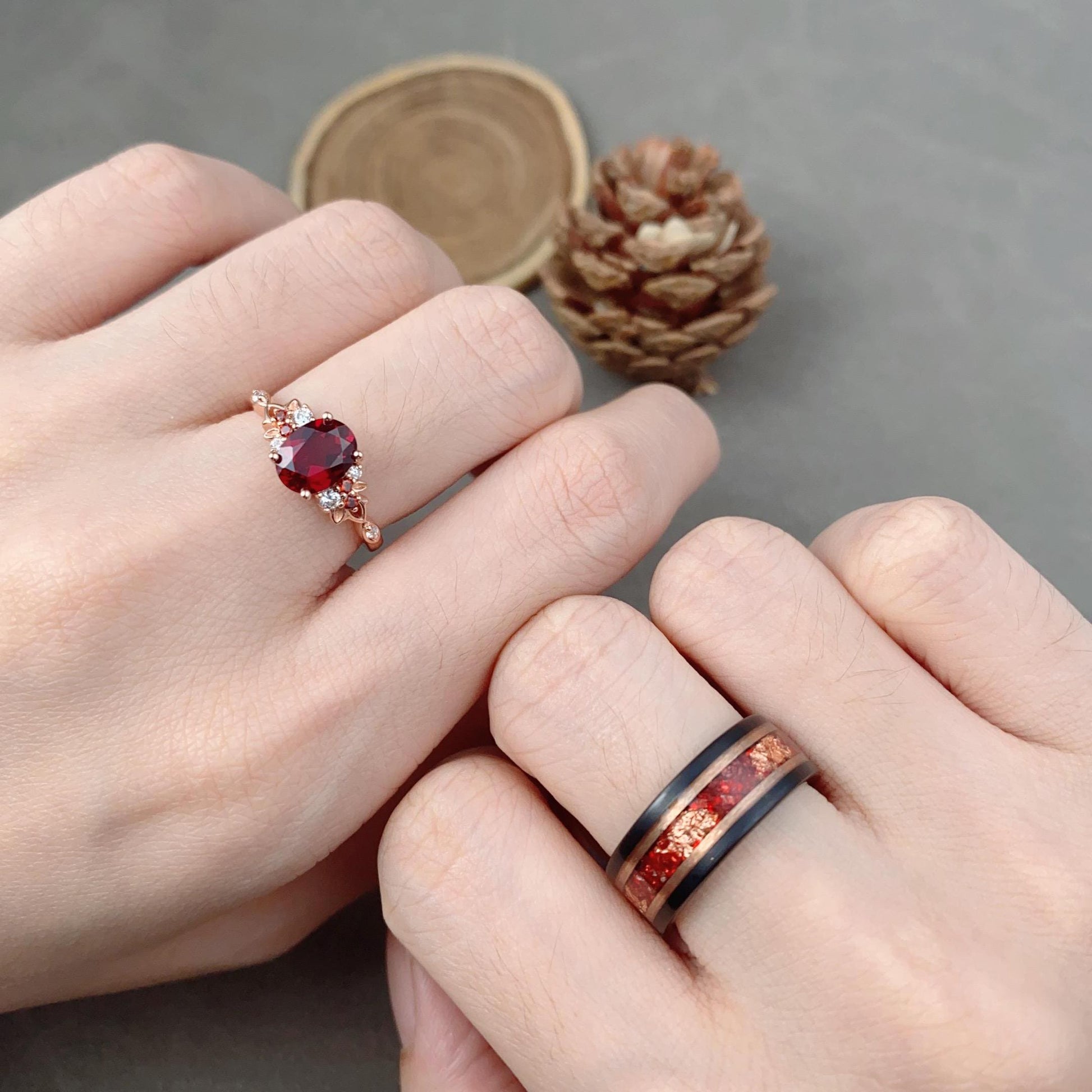 Oval cut Ruby couples ring set rose gold matching promise ring vintage His and Hers wedding band Mens ruby ring anniversary ring gifts