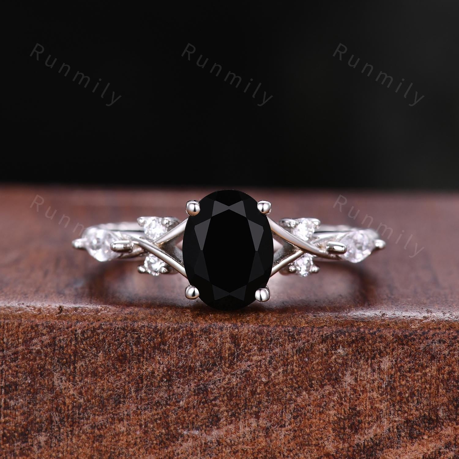 Oval Cut Black Onyx Couples Ring Set Silver Unique His And Hers Wedding Band Mens Meteorite Tungsten Ring Black Gemstone Promise Rings